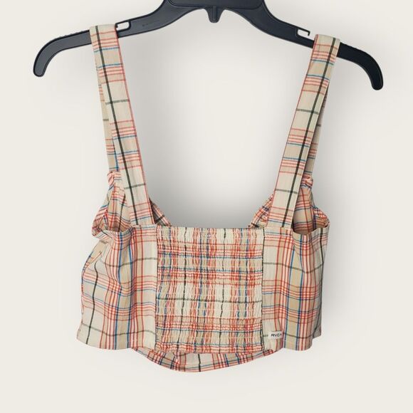 RVCA Plaid Crop Top Multicolor Tie Front Size Large - Picture 3 of 7